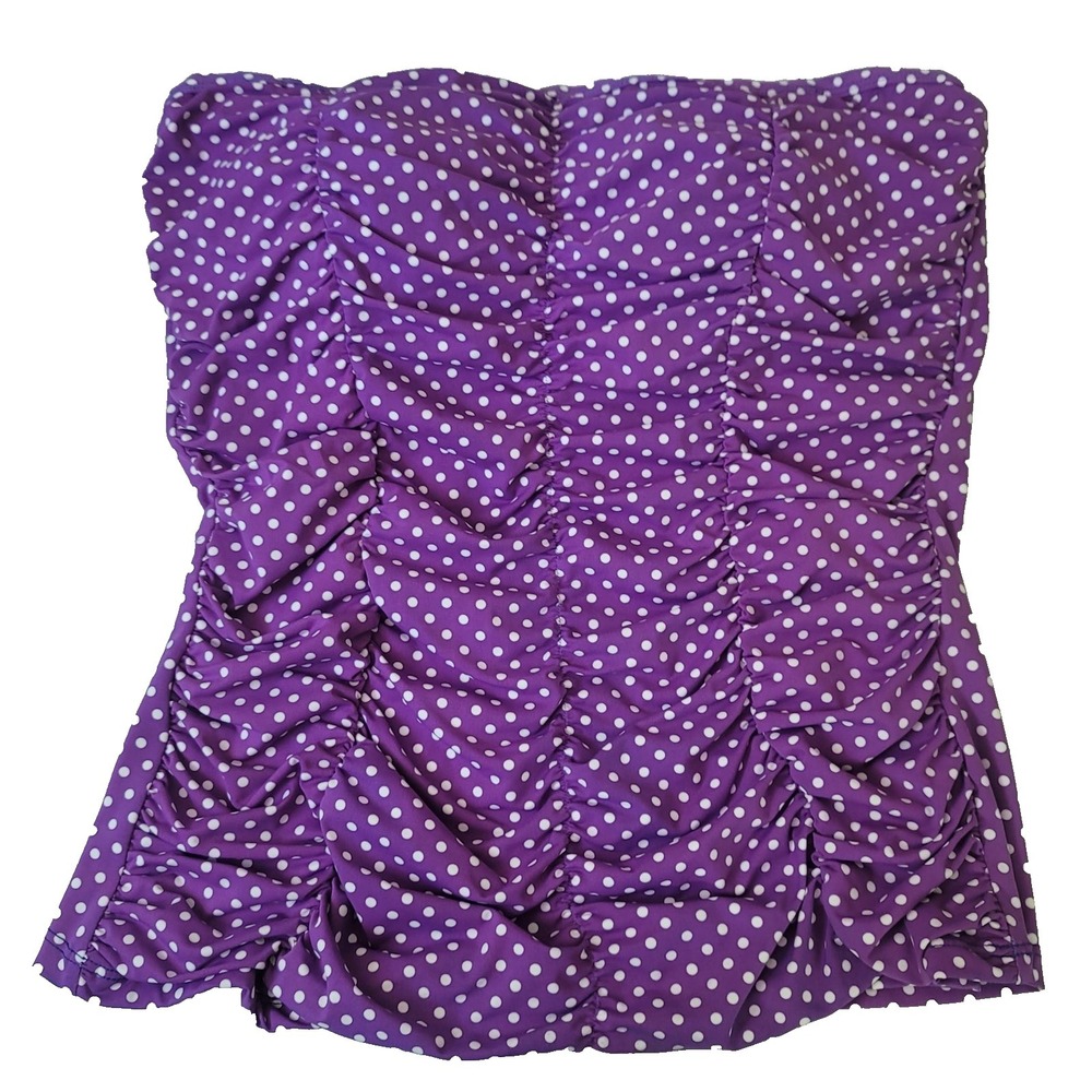 Jones‎ New York Tankini Swimsuit Top Womens 12 Ruched Retro Polka Dot Travel